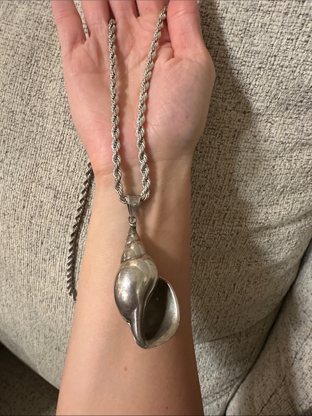 Giant Sterling Silver Shell Necklace With Heavy 925 Sterling Silver Chain